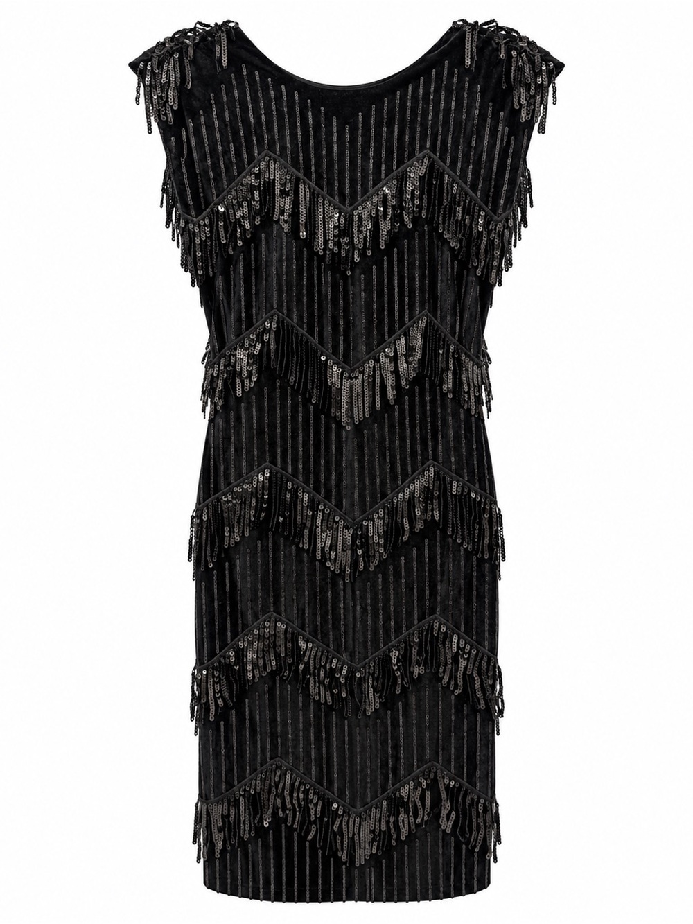 Zara Black Sequin Fringe Sheath Dress
